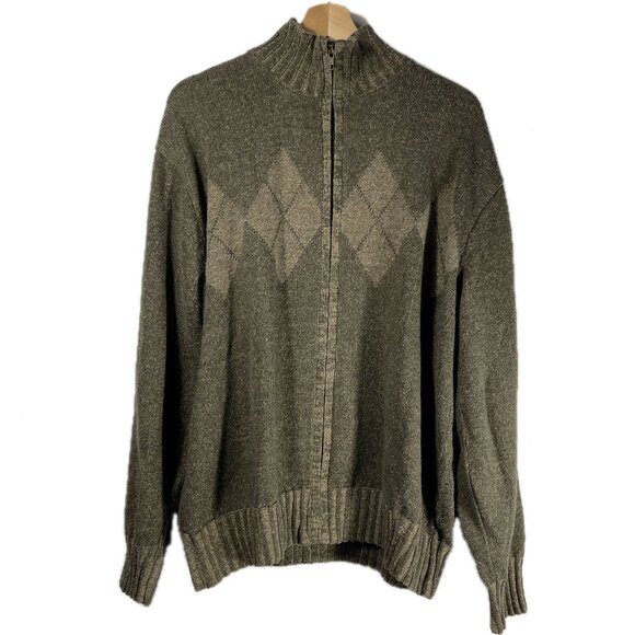Bill Blass Men's Full Zip Diamond Argyle Sweater Green Size XXL - Picture 1 of 5
